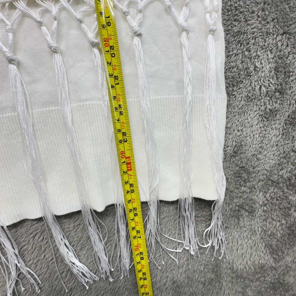 DG2 Diane‎ Gilman White Turtleneck Sweater Fringe Trim Tassel Detail Size L NWT - Picture 7 of 10